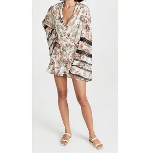 Rococo Sand ‘Jane’ Floral Flowy Bell Sleeve Faux Wrap Mini Dress Size Small